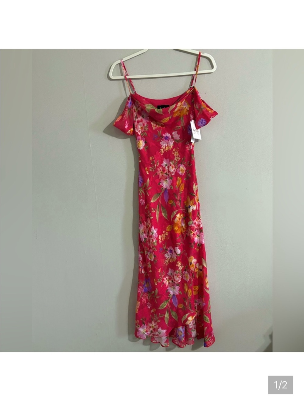 Red Floral Off-Shoulder Slip Dress